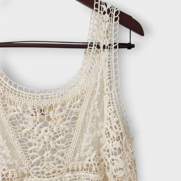 Noelle Crochet Floral Lace Layered Tank Top Cream Sz S/M Boho Western Festival - Picture 2 of 12